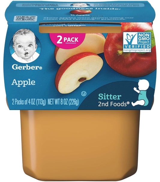 Gerber 2nd Food Baby Food Apple Puree, Natural & Non-GMO, 4 Ounce Tubs, 2-Pack (Pack of 8)