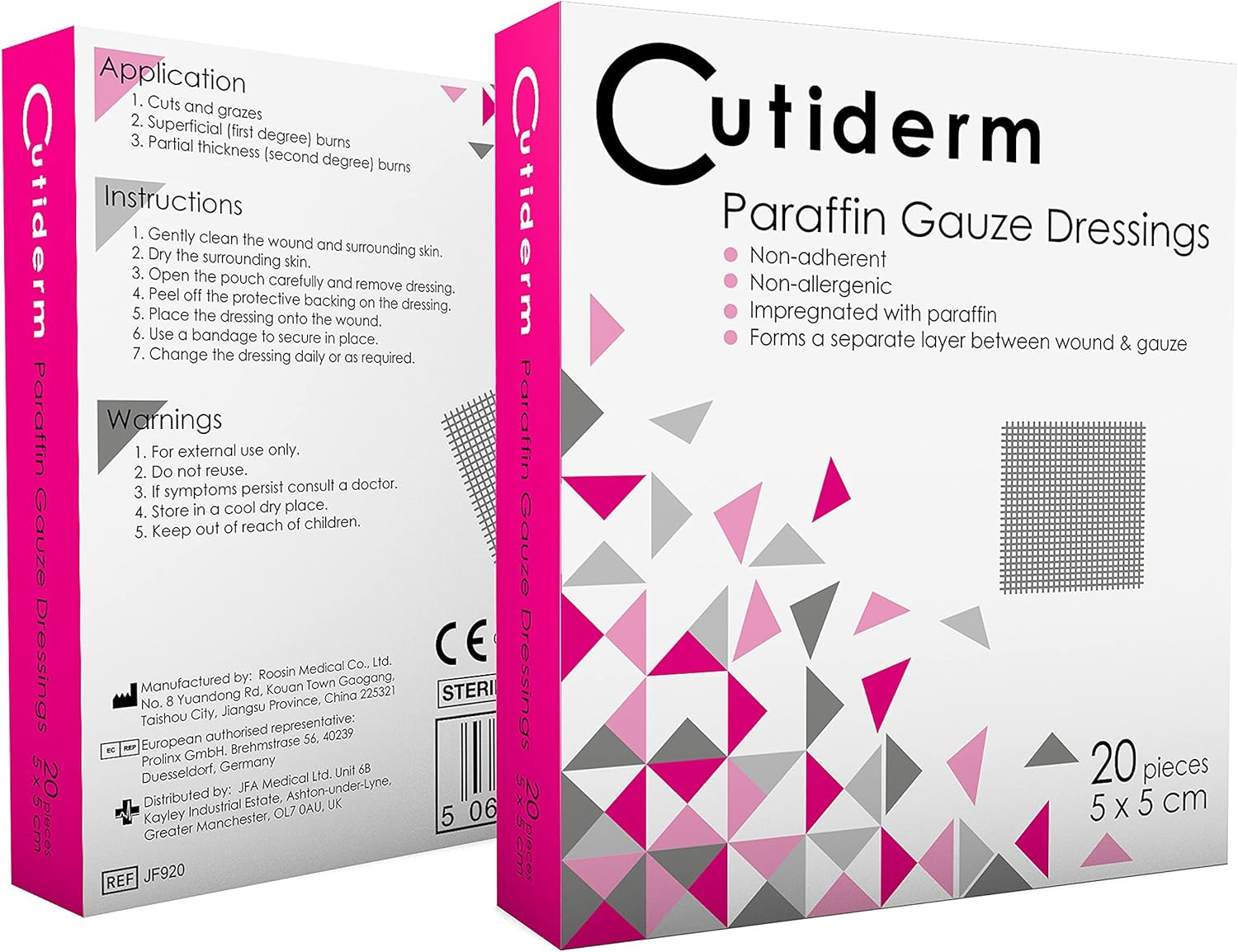 Pack Of 20 Cutiderm Sterile Paraffin Gauze Dressing 5Cm X 5Cm - Suitable For Superficial And Partial Thickness Burns, Skin Loss Wounds, Abrasions And Traumatic Injuries