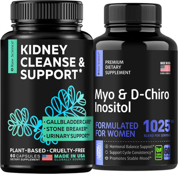 Cleanse & Energy Support - Kidney Cleanse Detox And Hormone Balance, Ovarian Support - Urinary Tract & Kidney Support Supplement 60Pcs And Fertility Supplements Myo & D-Chiro Inositol 60Pcs