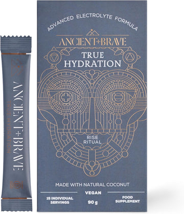 Ancient + Brave True Hydration - Electrolyte Powder 15 X 6G Sachets - Magnesium, Potassium, Chromium - Coconut Water Blend For Morning Replenishment, Post Workout Recovery - Vegan, Natural Flavor