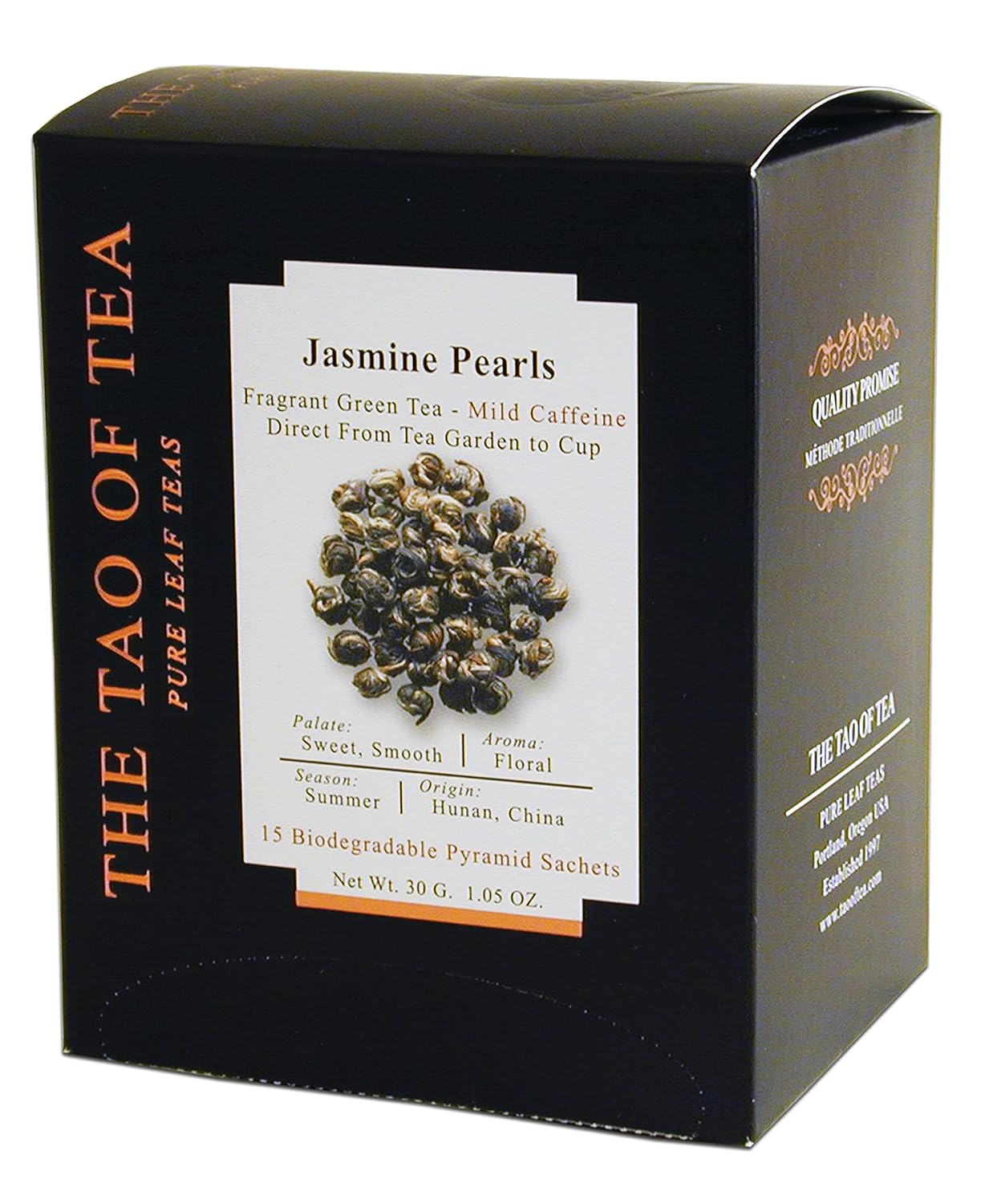 The Tao Of Tea Jasmine Pearls Box Pyramid Sachets, 1.05 Ounce, Box Of 15 Sachets