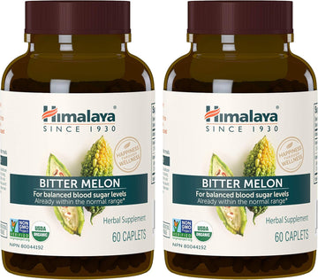 Himalaya Organic Bitter Melon/Karela Herbal Supplement, Glycemic Support And Weight Management, Usda Certified Organic, Non-Gmo, Vegan, 660 Mg, 60 Plant-Based Caplets, 2 Pack