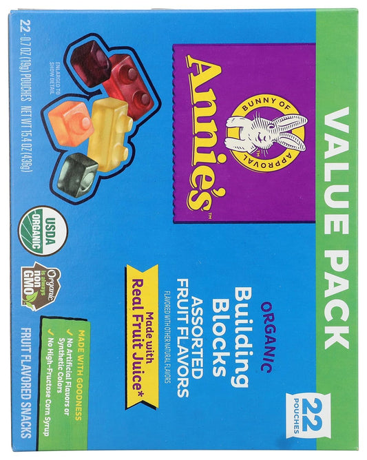 Annie'S Organic Building Blocks Fruit Flavored Snacks, Assorted Fruit Flavors, Gluten Free, 22 Pouches, 15.4 Oz