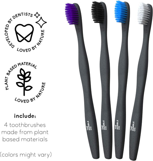 The Humble Co. - Adult Black Toothbrush - Sensitive Bristles - Developed By Dentists - Plant-Based Materials - 100% Recyclable For Eco-Friendly Oral Care - 1 Pack With 2 Toothbrushes