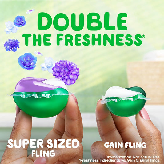 Gain Super Sized Flings! Laundry Detergent Soap Pacs, Relax, 3-In-1 Detergent Pacs With Febreze And Oxi, Dewdrop Dream Scent, 45 Count