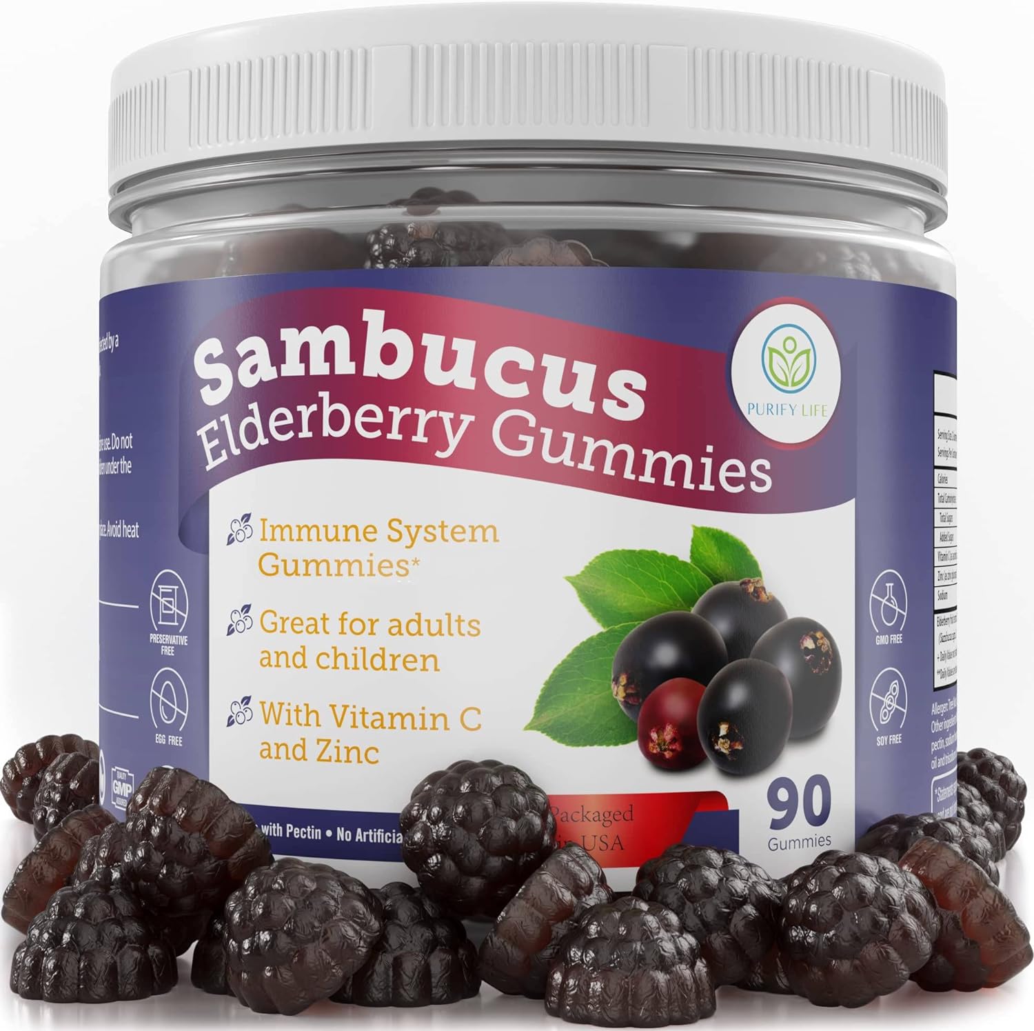 Potent Elderberry Gummies for Kids and Adults 90ct (4,500mg/serving) - Sambucus Zinc and Vitamin C Immune System Support - Allergy Cold Support - Chewable Supplement - Ditch Capsules, Pills, Tablets