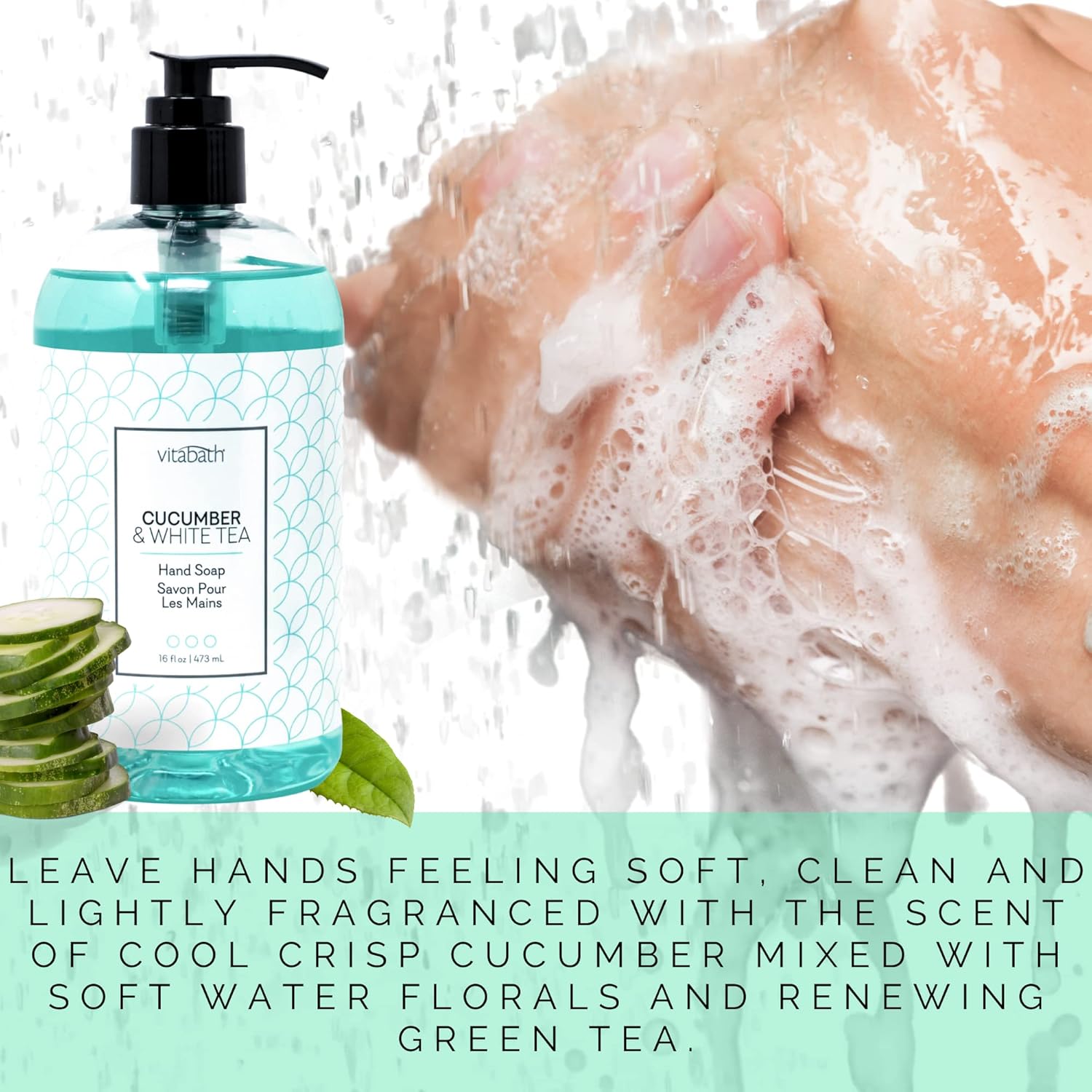 Vitabath Cucumber & White Tea Hand Soap Cleansing Moisturizing Wash For Hands With Nourishing Botanicals Aloe, Vitamins & Antioxidants - Cruelty-Free, Gluten-Free, Paraben-Free - 16 Oz : Beauty & Personal Care