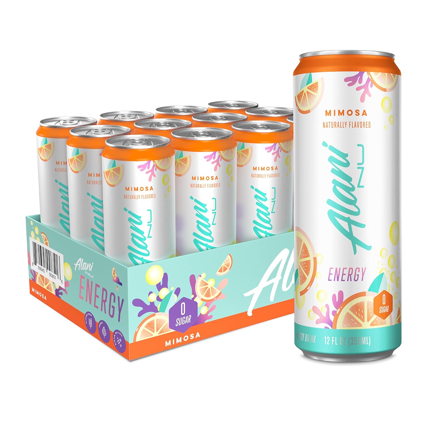 Alani Nu Mimosa Sugar Free, Low Calorie Energy Drinks | 200Mg Caffeine | Pre Workout Performance With Antioxidants | Biotin B Vitamins | Zero Sugar | 10 Calories | 12 Fl Oz Cans (12 Pack)