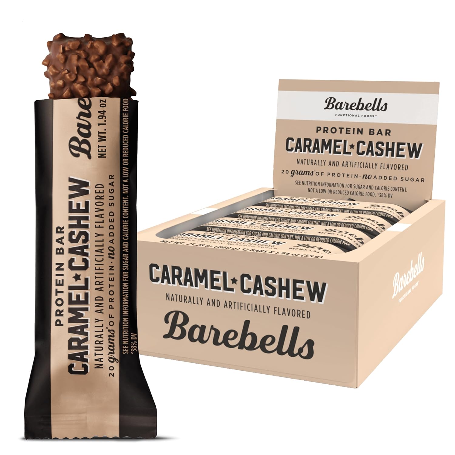 Barebells Protein Bars Caramel Cashew - 12 Count, 1.9Oz Bars With 20G Of High Protein - Chocolate Protein Bar With 1G Of Total Sugars - Perfect On The Go Protein Snack & Breakfast Bar…