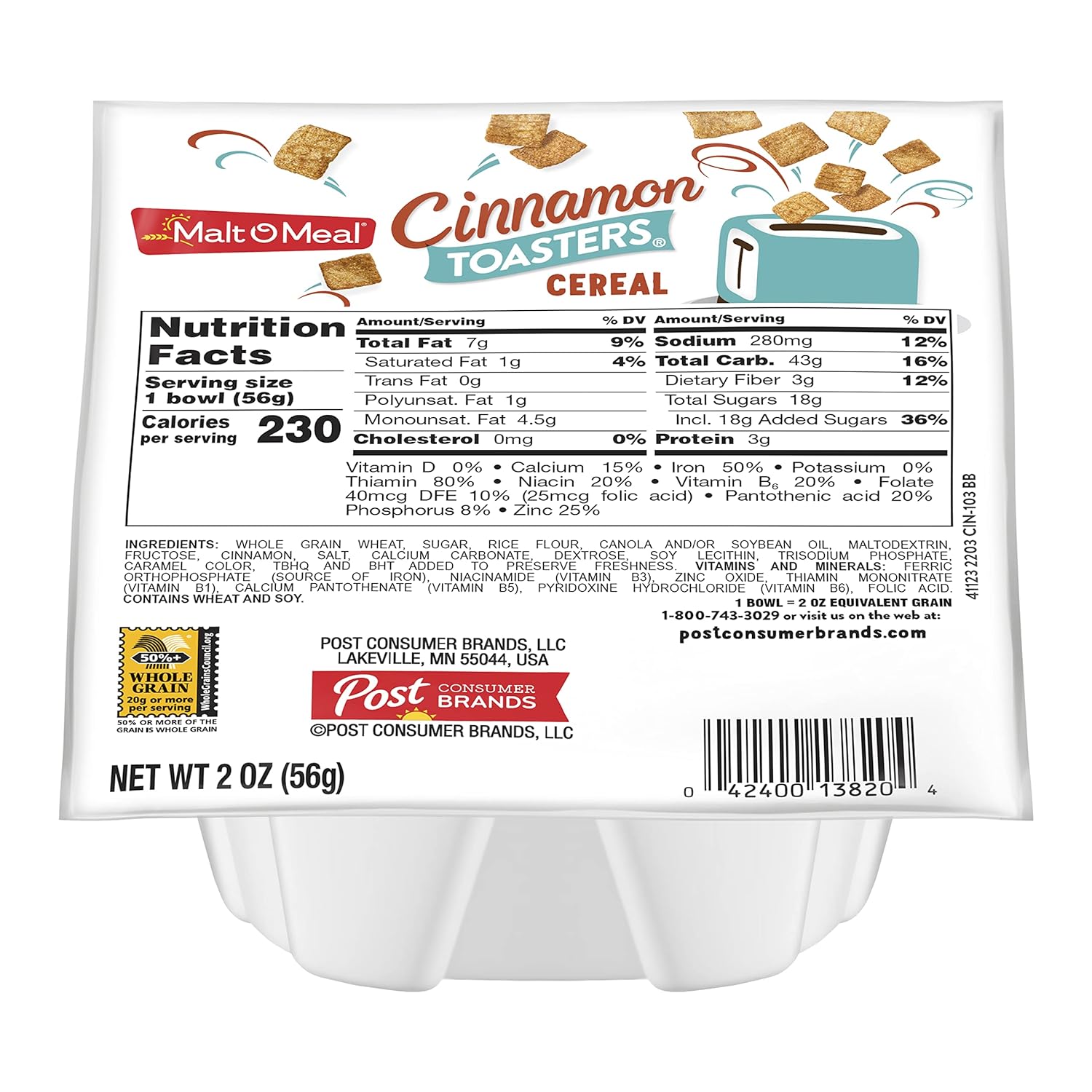 Malt-O-Meal Cinnamon Toasters® Breakfast Cereal, 2 Ounce Single Serve Bowls (Pack of 48)