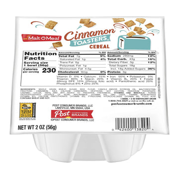 Malt-O-Meal Cinnamon Toasters® Breakfast Cereal, 2 Ounce Single Serve Bowls (Pack of 48)