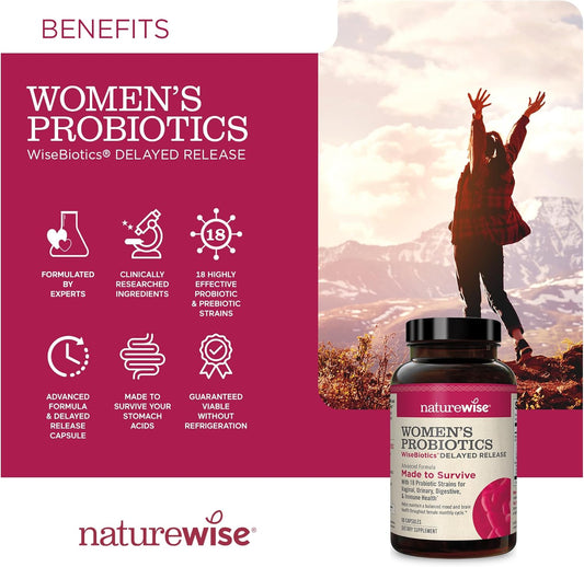 Naturewise Probiotics For Women - Multi-Strain Probiotic With Prebiotics + Cranberry - Vaginal, Ph Balance, Digestive, Urinary Tract - 18 Unique Strains, 20 Billion Cfu - 60 Capsules[2-Month Supply]