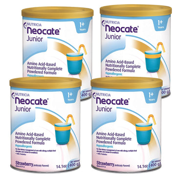 Neocate Junior - Powdered Hypoallergenic, Amino Acid-Based Toddler And Junior Formula - Strawberry - 14.1 Oz Can (Case Of 4)
