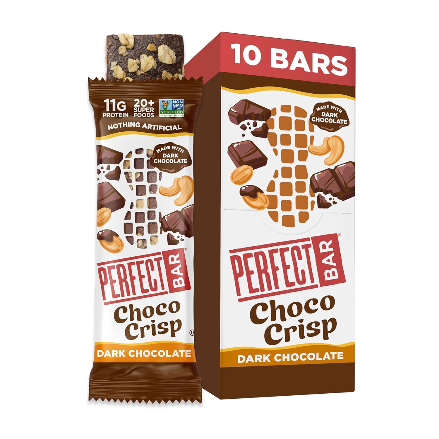 Perfect Bar Choco Crisp, Dark Chocolate Nut Butter Protein Bar, Protein Snack, Gluten Free, Soy Free, Non Gmo, No Sugar Alcohols, 1.9 Ounce Bar, 10 Count