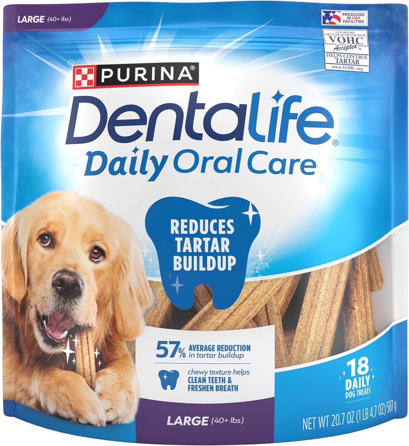 Purina DentaLife Made in USA Facilities Large Dog Dental Chews, Daily - 18 ct. Pouch