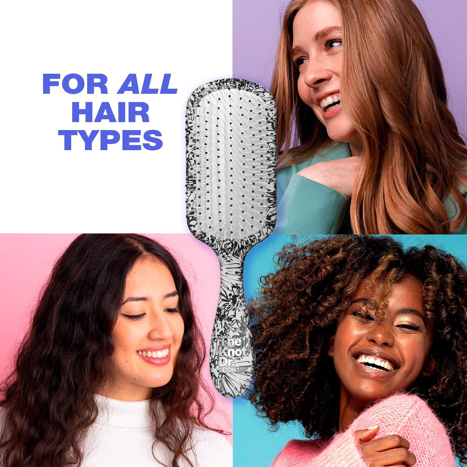 The Knot Dr. Hair Brush By Conair - Detangling Hair Brush - Removes Knots And Tangles In Wet Or Dry Hair- Hair Brushes For Women - Floral Print : Beauty & Personal Care