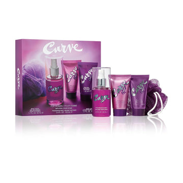 Curve Crush for Women Perfume Fragrance Set, Body Wash & Lotion, Fragrance Mist and Loofa, Day or Night Scent, 4 Piece Set