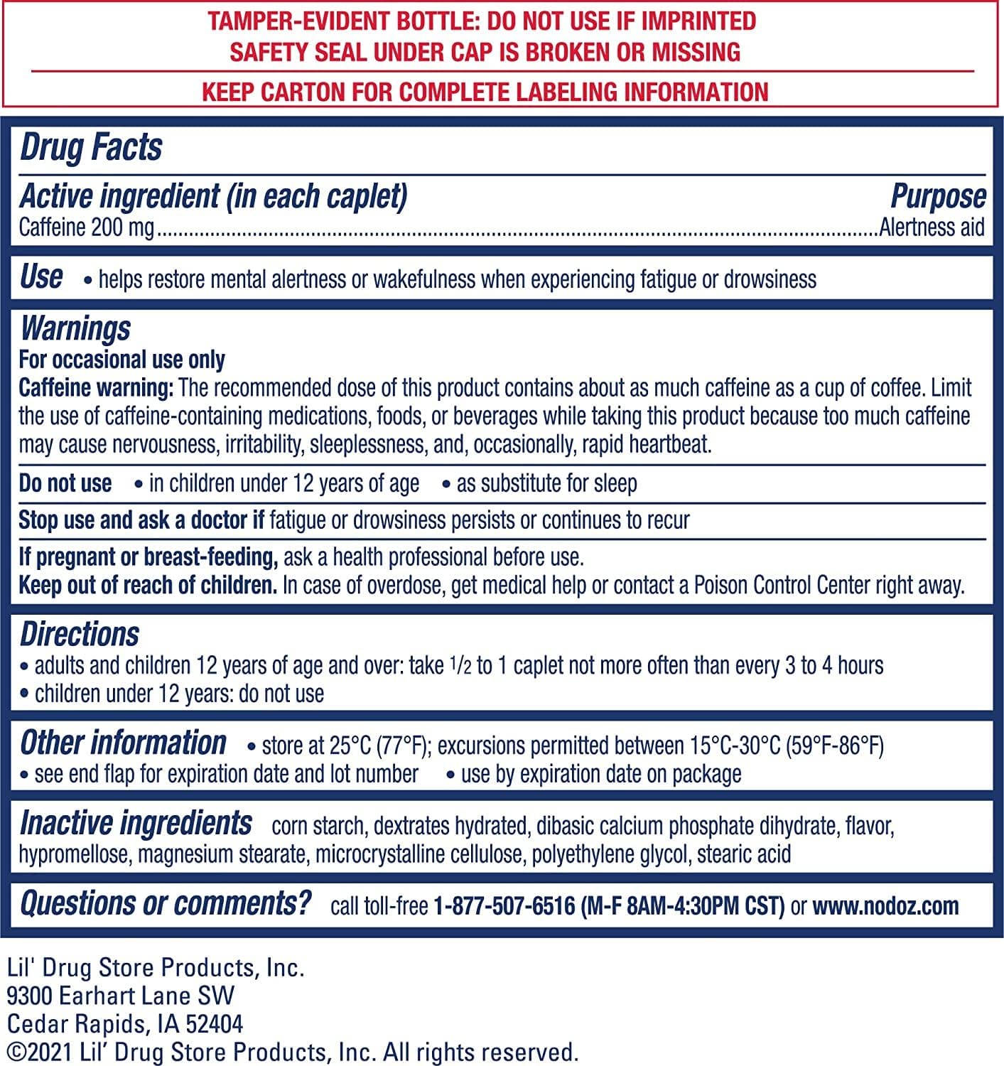 NoDoz 200mg Caffeine Pills Maximum Strength, 60 Caplets Total : Health & Household