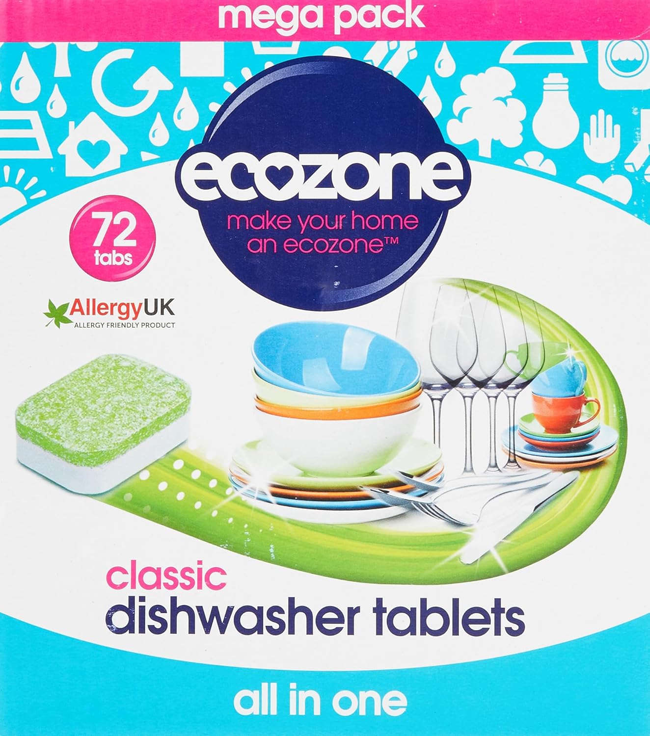 Ecozone Ultra All-In-One Dishwasher Tablets, Effective Cleaning Formula Cuts Through Grease & Grime, Natural Vegan & Non Toxic Tabs, Plant Based Plastic-Free, Leaves No Residue (Box Of 72 Capsules)