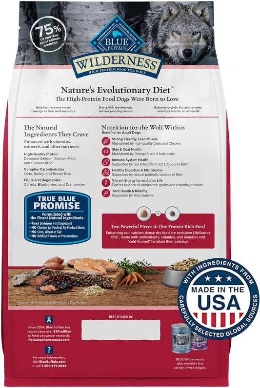 Blue Buffalo Wilderness Natural High-Protein Dry Food for Adult Dogs, Salmon Recipe, 4.5-lb. Bag