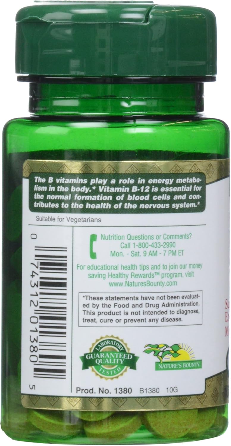 Nature's Bounty Vitamin B-12 1000 mcg Tablets, 100 Count (Pack of 1) : Health & Household