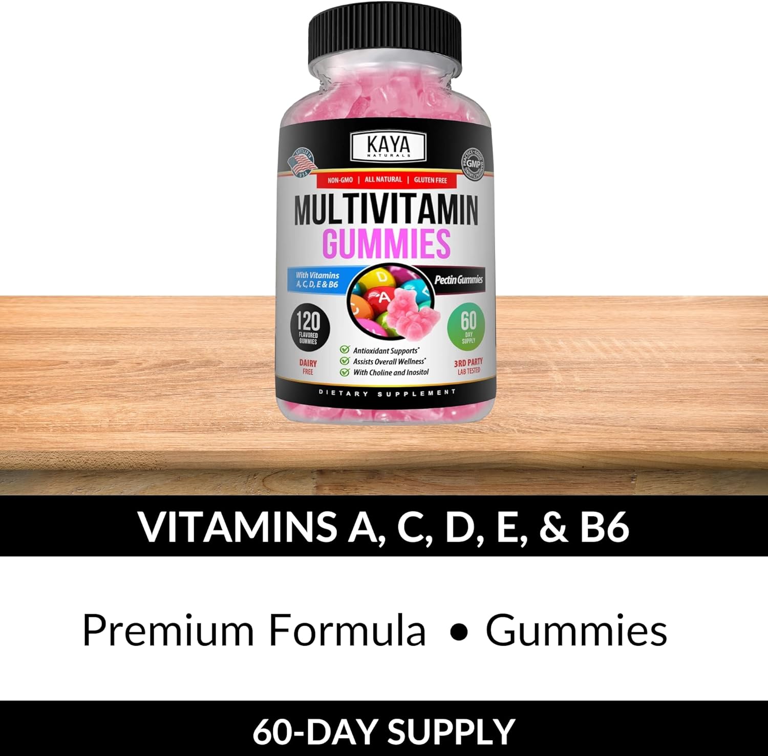 Kaya Naturals Adult Multi Vitamin Gummy, 120 Count, Biotin, Vitamin A, C & E, Including Zinc &Vitamin B-12, Folic Acid, Strawberry Flavor (120 Gummies) : Health & Household