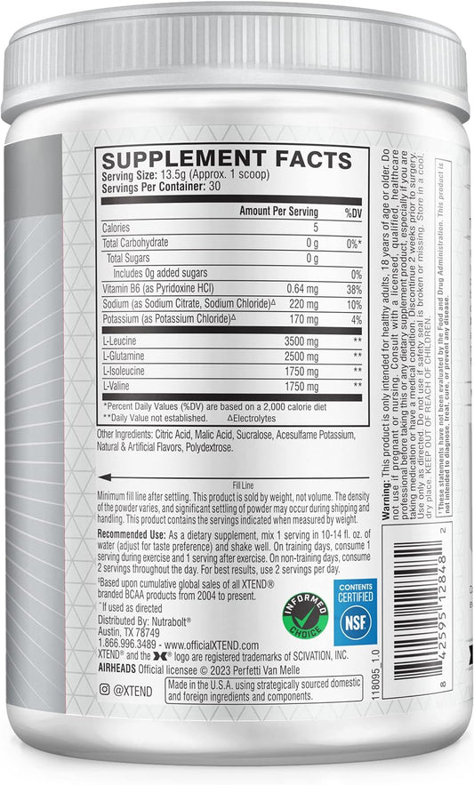 Xtend Original Bcaa Powder Airheads White Mystery | Zero Carb, Zero Sugar - Post Workout Muscle Recovery Drink With Amino Acids - 7G Bcaas For Men & Women | 30 Servings