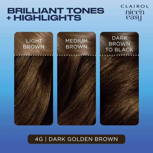 Clairol Nice'N Easy Crème, Natural Looking Oil Infused Permanent Hair Dye, 4G Dark Golden Brown,Package May Vary