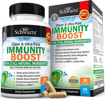 Immune Support Supplement With Vitamin C 1000Mg Zinc Elderberry Extract Ginger Root Beta Carotenes, Immunity Boost For Adults, Natural Immune Defense Antioxidant Vitamins By Bioschwartz, 90 Capsules