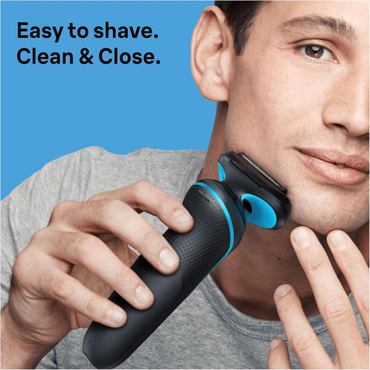 Braun Series 5 Electric Shaver, With Beard Trimmer, Charging Stand, Wet & Dry, 100% Waterproof, Easy Clean System, 2 Pin Bathroom Plug, 50-M4500Cs, Mint Razor