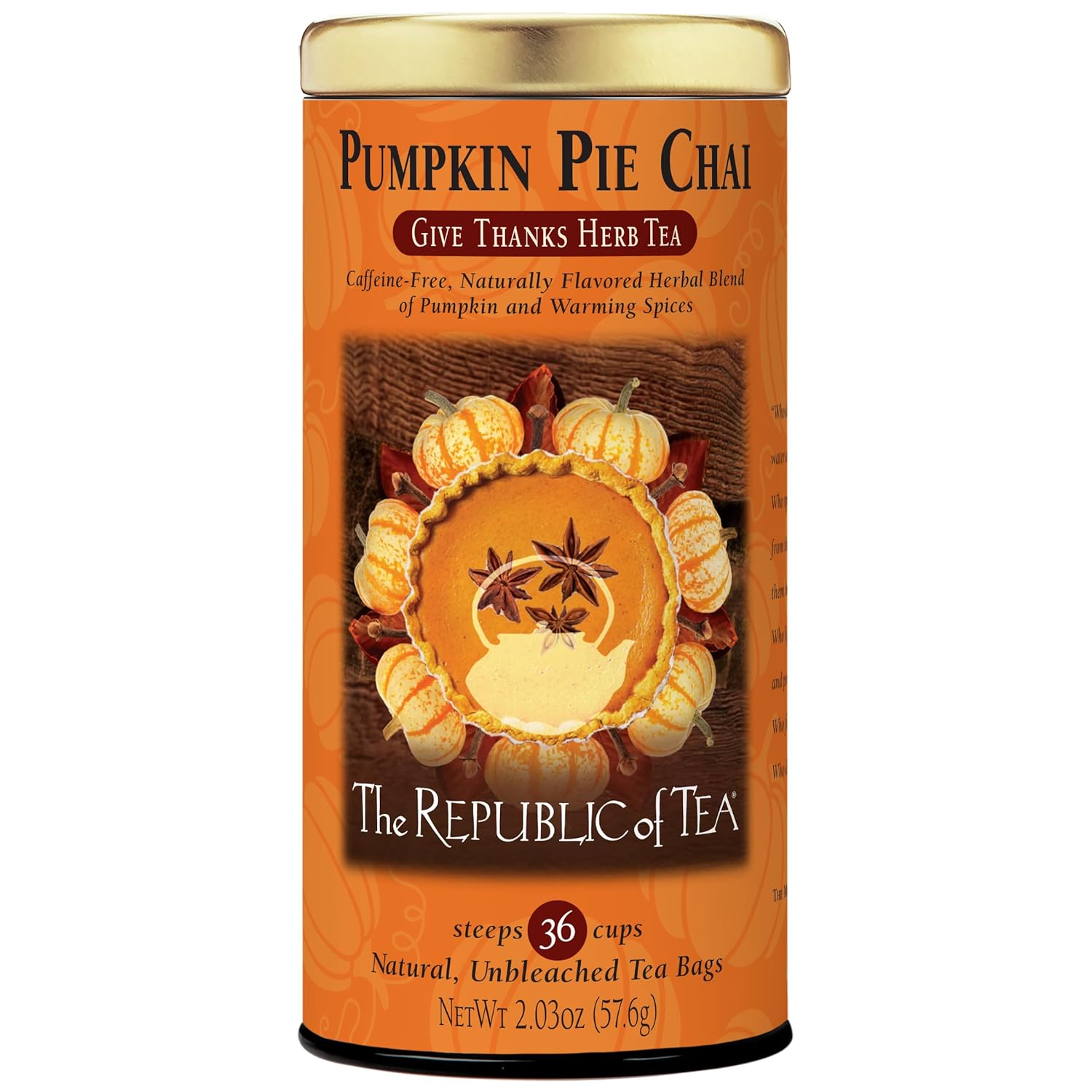 The Republic Of Tea – Pumpkin Pie Chai Herbal Tea Tin, 36 Naturally Caffeine-Free Tea Bags