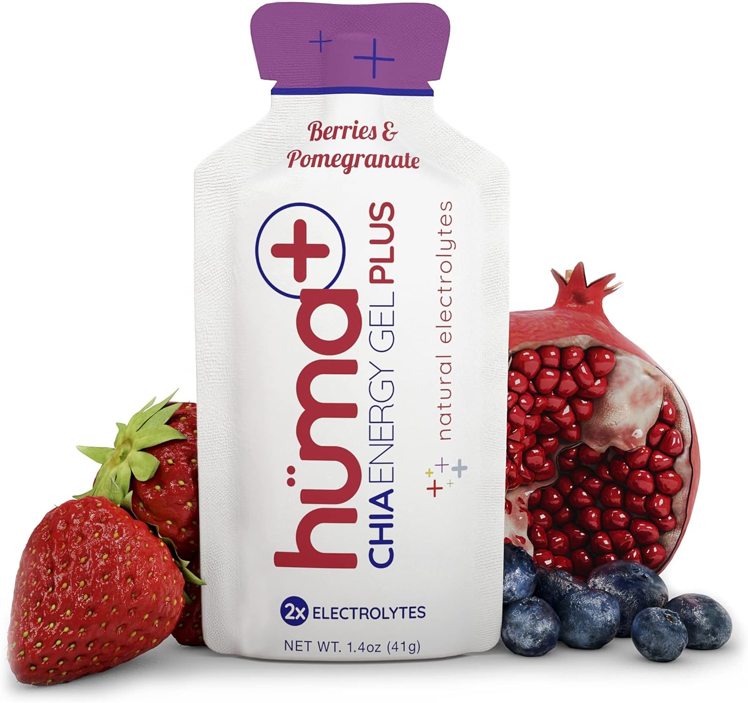 Huma Plus (Double Electrolytes) - Chia Energy Gel, Blackberry Banana, 24 Gels - Stomach Friendly, Real Food Energy Gels