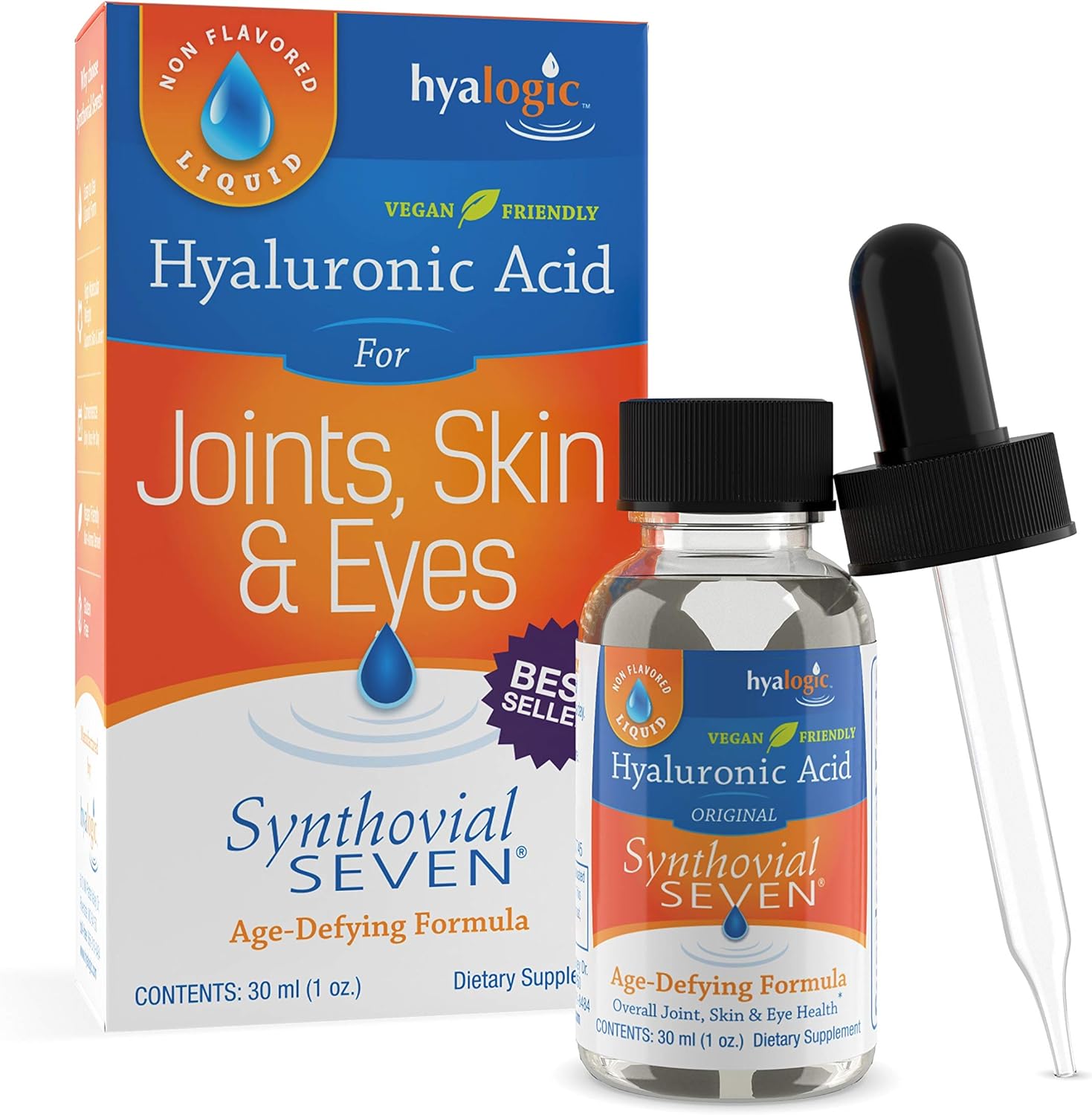 Hyalogic Synthovial Seven Hyaluronic Acid Liquid - HA Joint Support - Vegan - 1 oz