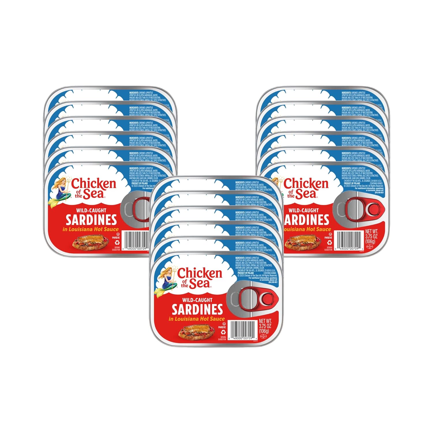 Chicken of the Sea Sardines in Louisiana Hot Sauce, Wild Caught, 3.75 oz. Can (Pack of 18) Packaging May Vary