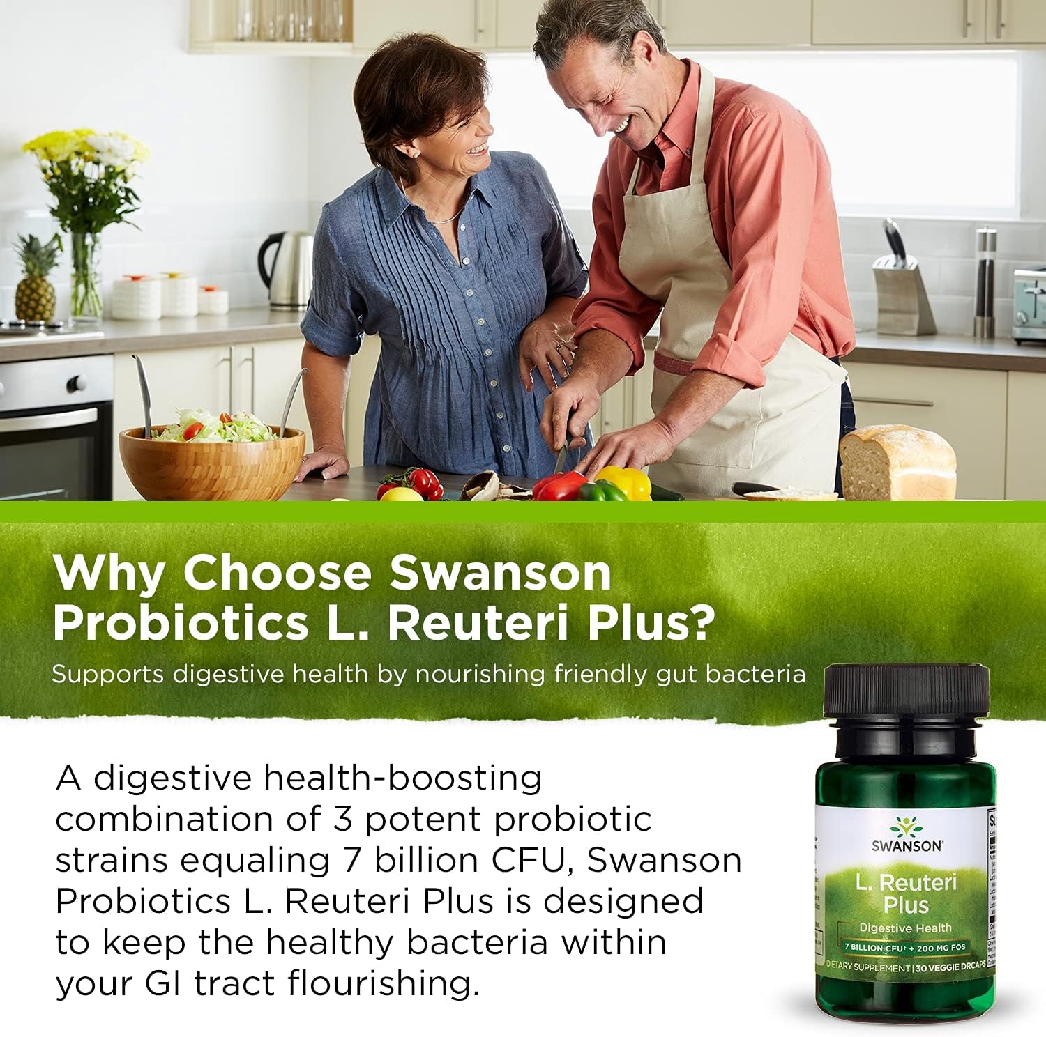 Swanson L. Reuteri Probiotic Plus w/L. Rhamnosus L. Acidophilus & FOS Prebiotic Digestive Support - Promotes Gut Health w/ 7 Billion CFU per Capsule - (30 Veggie Capsules) : Health & Household