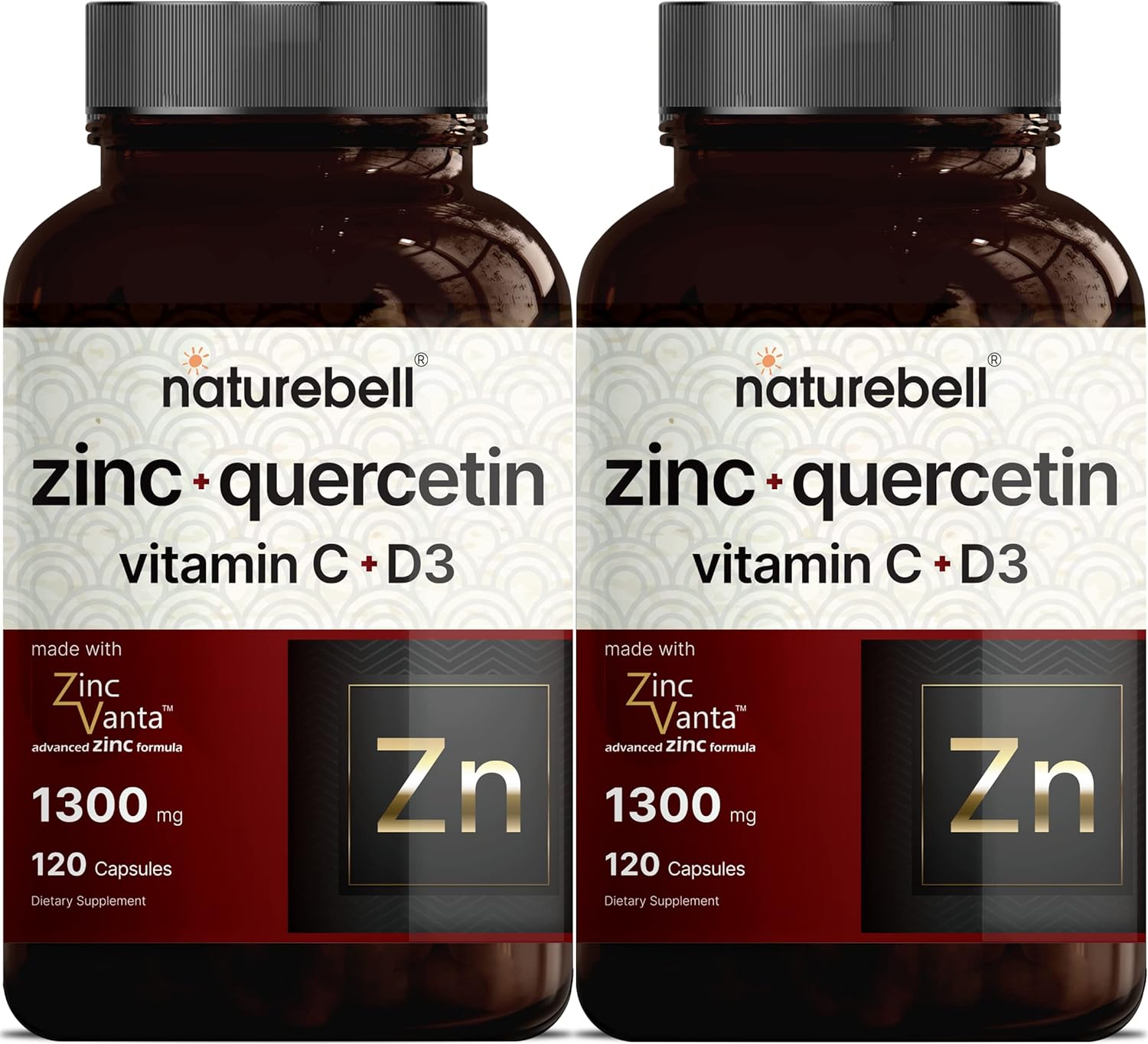 Naturebell 2 Pack Zinc Quercetin With Vitamin C & D3, 120 Capsules, Quercetin 1000Mg, 4 In 1 Zinc 50Mg, Vitamin C 250Mg, Vitamin D3 5000 Iu - Advanced Immune Defense, Zincvanta, Lung Support