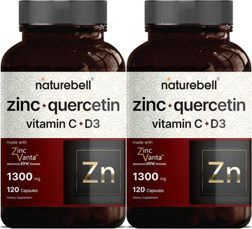 Naturebell 2 Pack Zinc Quercetin With Vitamin C & D3, 120 Capsules, Quercetin 1000Mg, 4 In 1 Zinc 50Mg, Vitamin C 250Mg, Vitamin D3 5000 Iu - Advanced Immune Defense, Zincvanta, Lung Support