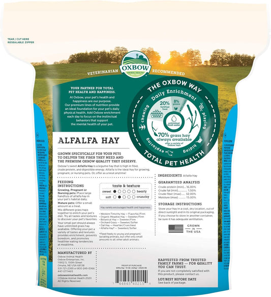 Oxbow Animal Health Alfalfa Hay, For Rabbits, Guinea Pigs, And Small Pets, Grown In The Usa, Hand-Selected And Hand-Sorted, 15 Ounce