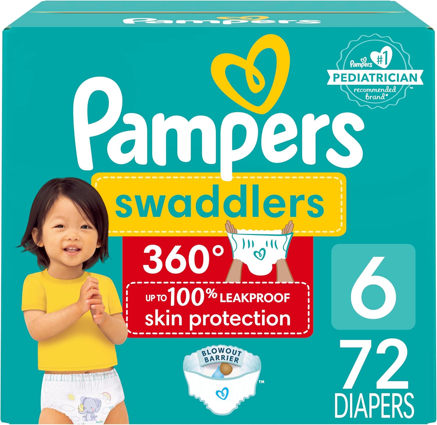 Pampers Swaddlers 360 Pull-On Diapers, Size 6, 72 Count For Up To 100% Leakproof Skin Protection And Easy Changes