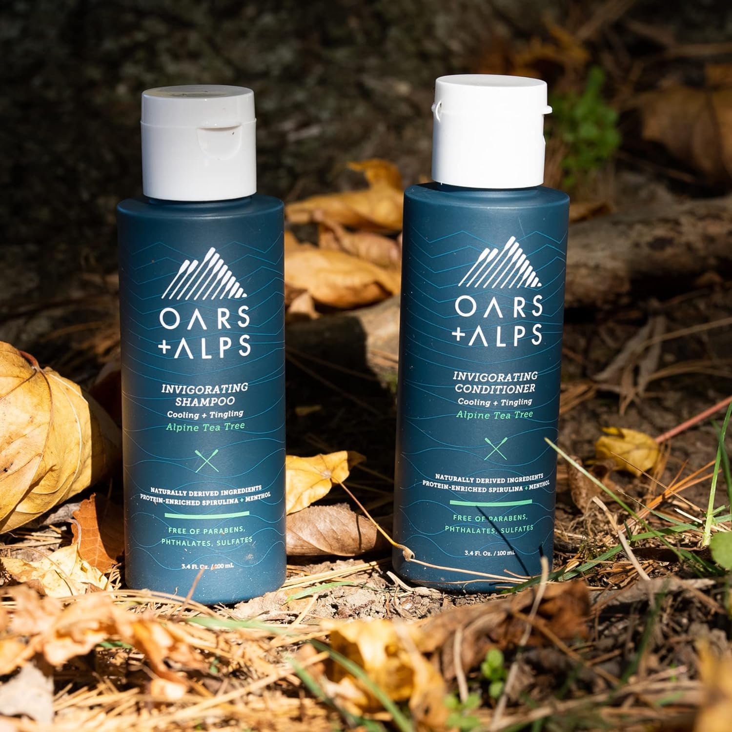 Oars + Alps Hair and Body Travel Size Kit for Men, Includes Sulfate Free Shampoo, Conditioner, Body Wash, Deodorant, and Reusable Pouch, TSA Approved, Alpine Tea Tree Scent