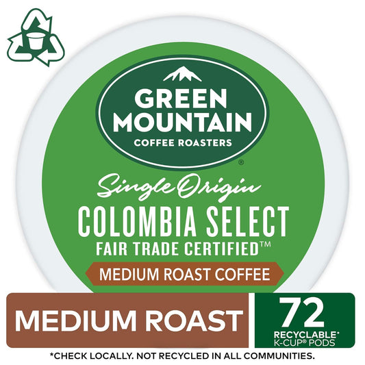 Green Mountain Coffee Roasters Colombia Select Keurig Single-Serve K-Cup Pods, Medium Roast Coffee, 72 Count (6 Packs of 12)