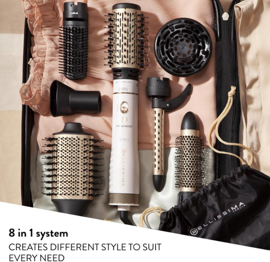 Bellissima Air Wonder 8-In-1 Hot Air Styler – Ionic Hair Dryer With 8 Versatile Attachments For Curling, Volumizing, Straightening, Smoothing, And Styling – Fast Heat-Up, 1000W Power, All Hair Types