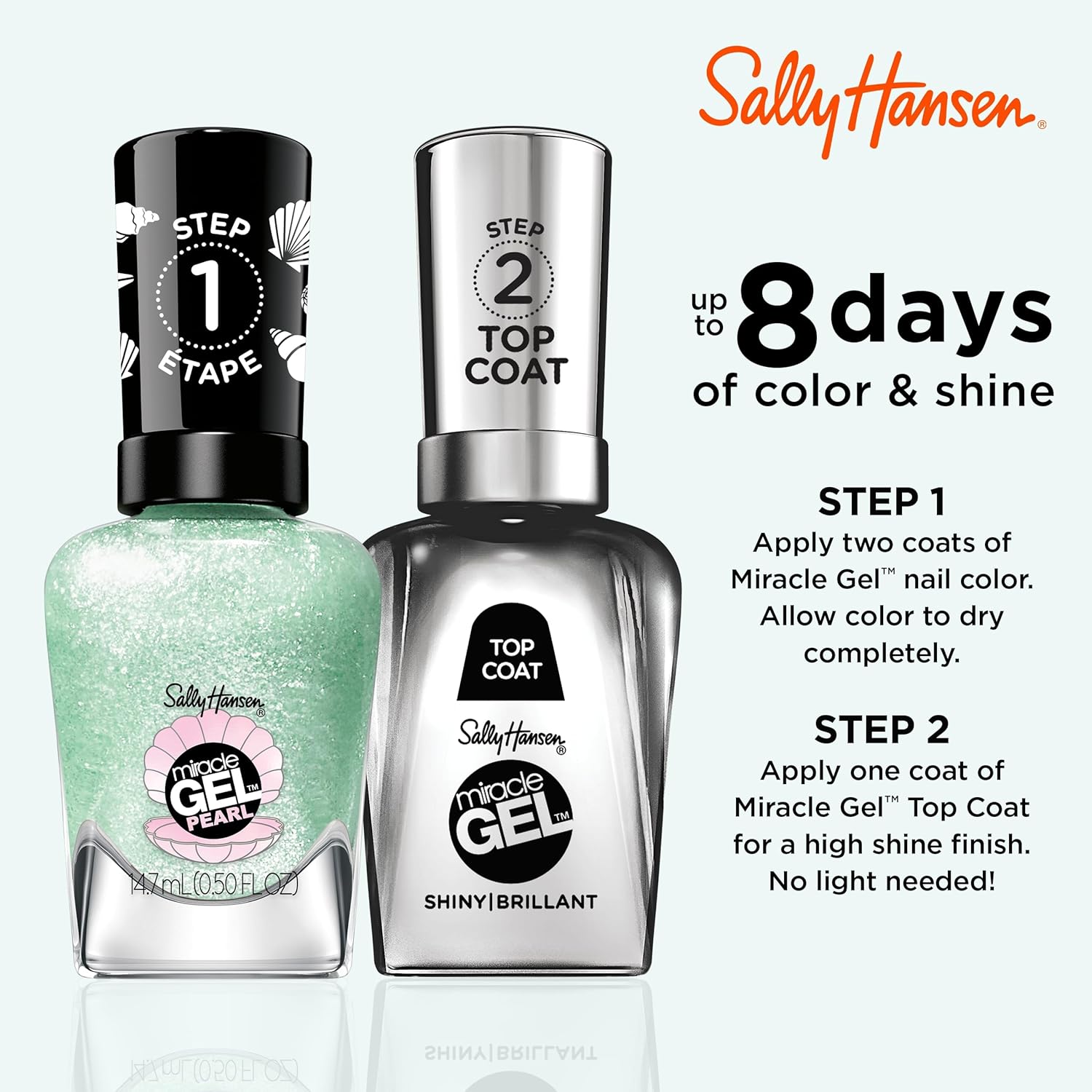 Sally Hansen Miracle Gel™, Pearls Under the Sea, Long Lasting, Gel-Like Formula, No UV Lamp Needed, Green Nail Polish : Beauty & Personal Care