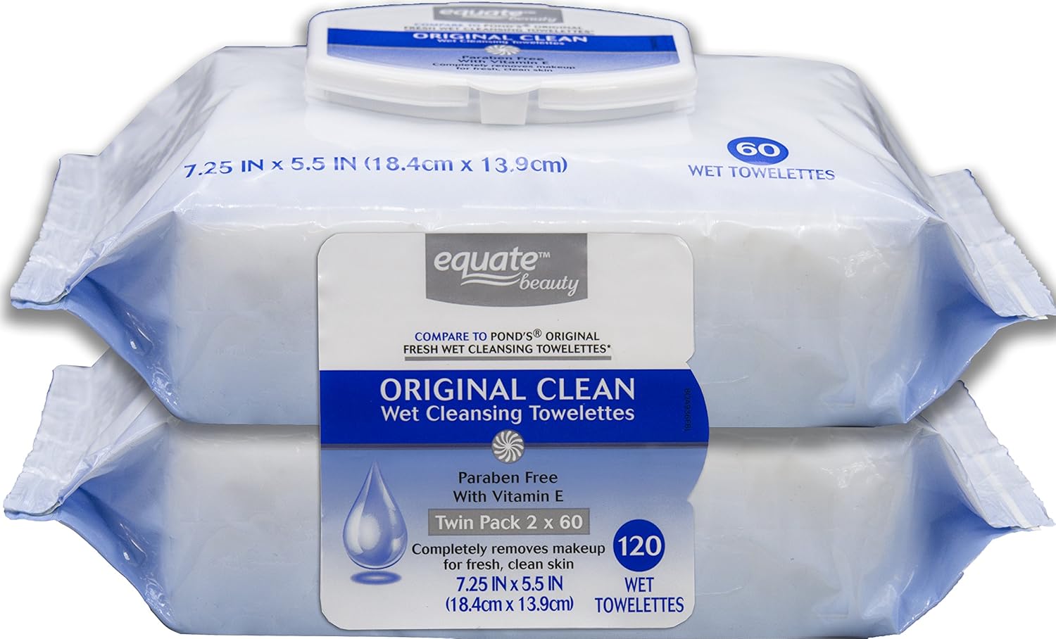 Equate Original Clean Facial Cleansing Towelettes 120 Total (Compare To Pond'S Original Fresh) 60 Ct Twin Pack Packaging May Vary