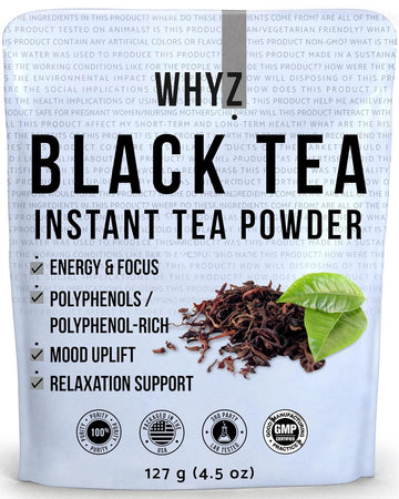 Whyz Instant Black Tea Powder, 4.5 Oz, Unsweetened Iced Tea Concentrate From Real Black Tea Leaves, Instant Tea Powder For Hot & Cold Drinks, Powdered Tea & Unsweet Tea For Energy & Added Health Boost