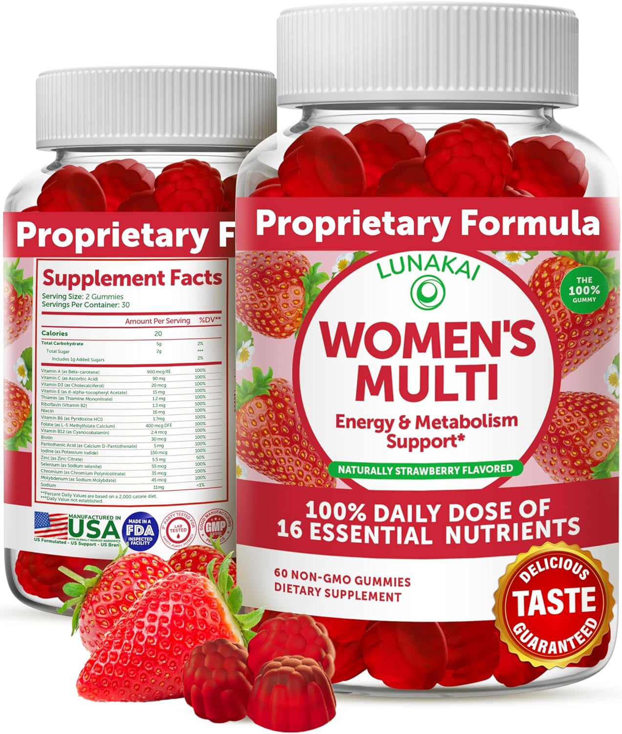 Womens Multivitamin Gummies - Tastiest Proprietary Formula - 100% Daily Value of 16 Essential Vitamins and Minerals (Vitamins A,B,C,D,E) Healthy,Non-GMO Chewable Womens Multivitamin Gummy, 60 Count