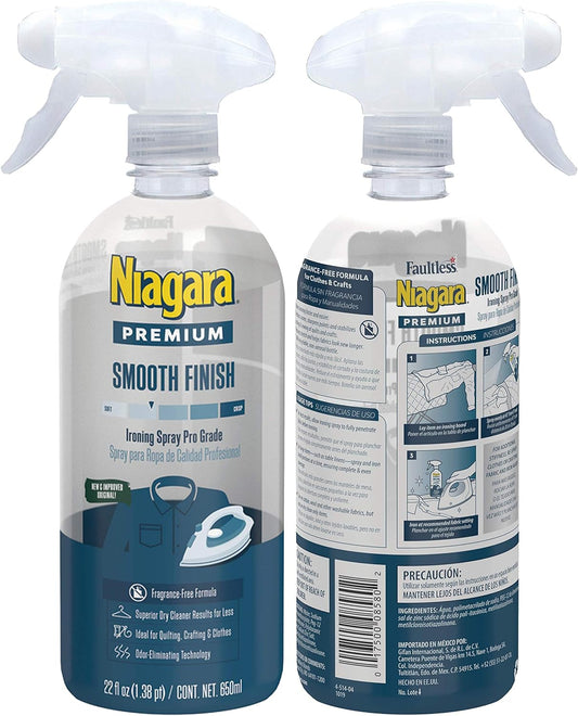 NIAGARA Spray Starch (22 Oz, 2 Pack) Trigger Pump Liquid Starch for Ironing, Non-Aerosol Spray on Starch, Reduces Ironing Time, No Flaking, Sticking or Clogging, Biodegradable Ingredients, Recyclable