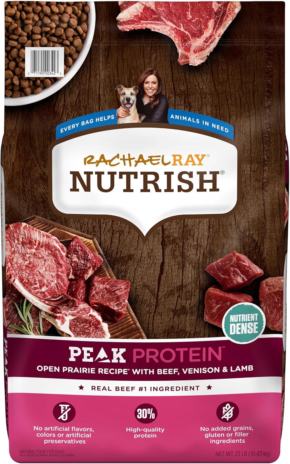 Rachael Ray Nutrish Peak Natural Dry Dog Food With Added Vitamins, Minerals & Taurine, Open Prairie Recipe With Beef, Venison & Lamb, 23 Pounds, Grain Free (Packaging May Vary)