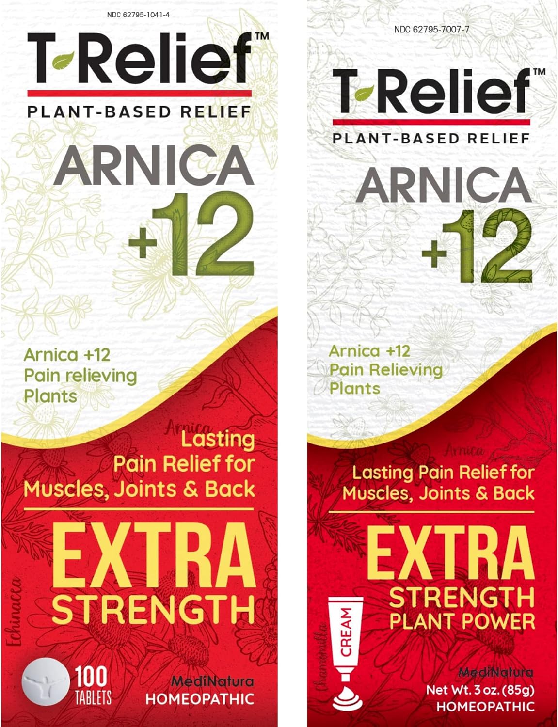 MediNatura T-Relief Extra Strength Pain Relief Arnica +12 Plant-Based Pain Relievers 100ct Tablets T-Relief Extra Strength Pain Relief 3oz Cream Bundle