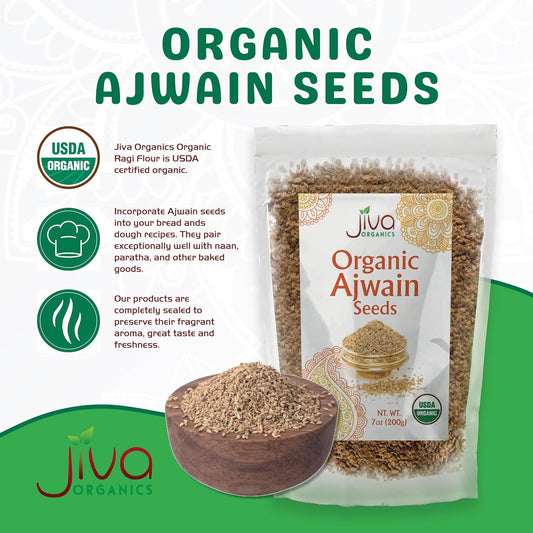 Jiva Organics Organic Ajwain Seeds 7 ounce Bag - Whole Carom Seed, Ajamo, 100% Natural & Non-GMO